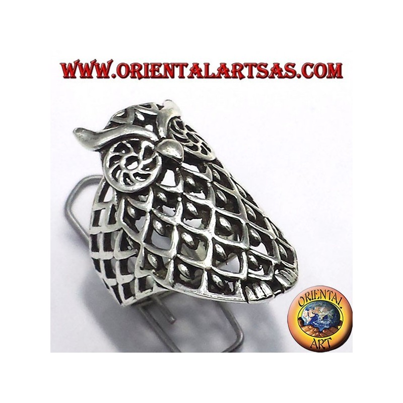 Silver ring, owl pierced