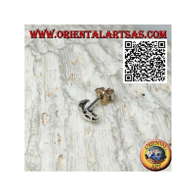 Mini boucle d'oreille en argent, croissant de lune et étoile lisse et arrondie