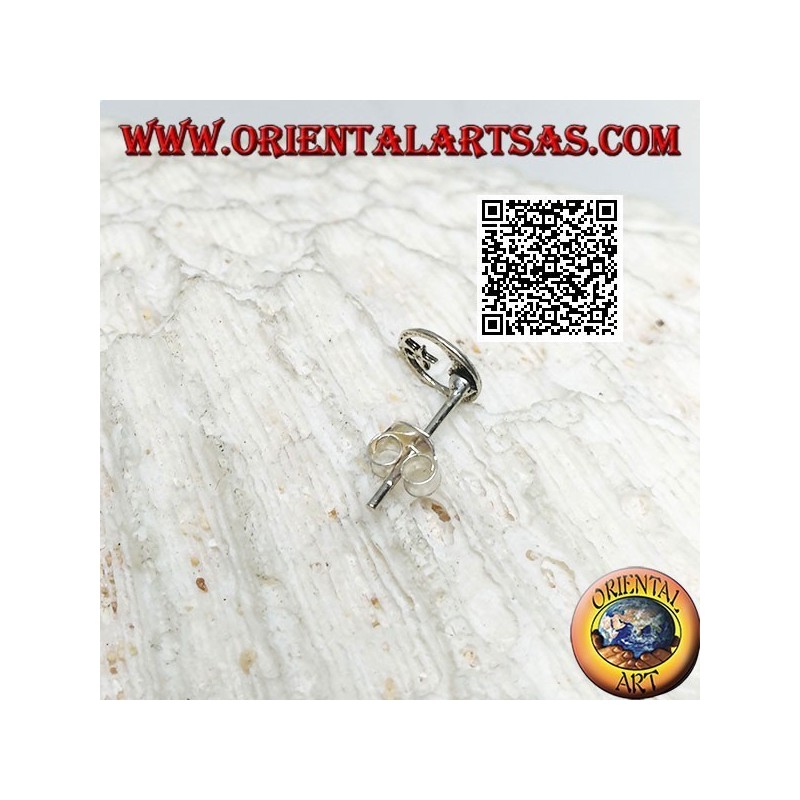 Mini silver earring, crescent with conjoined tips and star inside