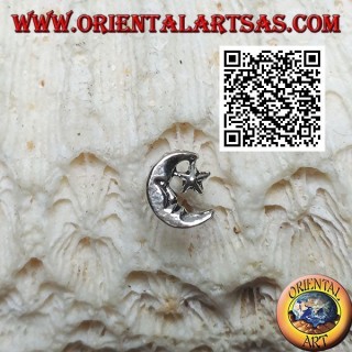 Mini silver earring, the crescent with the star (b)