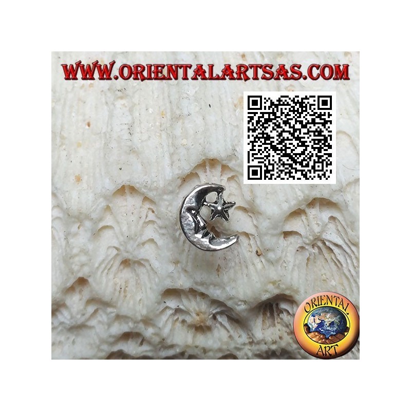 Mini boucle d'oreille en argent, le croissant avec l'étoile (b)