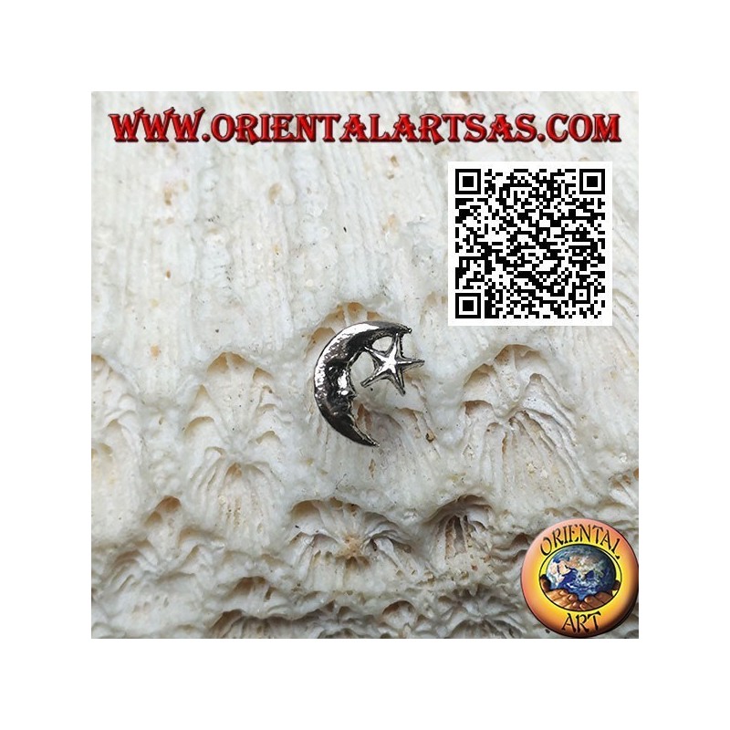 Mini silberner Ohrring, der Halbmond mit dem Stern (c)