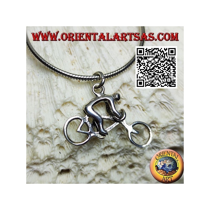 Silver pendant, the racing sprinter cyclist