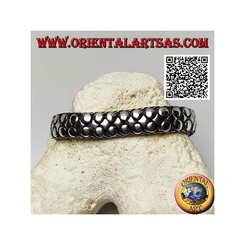 Flat, wide and smooth silver bracelet of discs and rhombuses of 20 cm x 12 * 5 mm