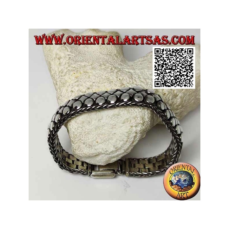 Bracciale Argento Piatto Largo Liscio Dischetti Rombi | Oriental Art