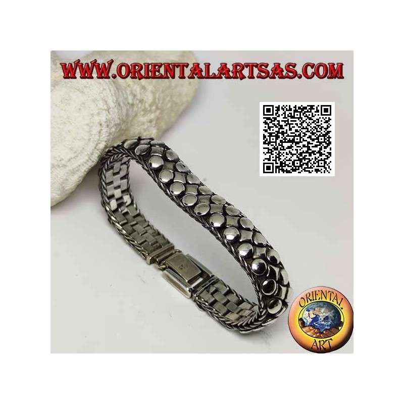 Pulsera de plata plana, ancha y lisa de discos y rombos 20 cm x 12 * 5 mm
