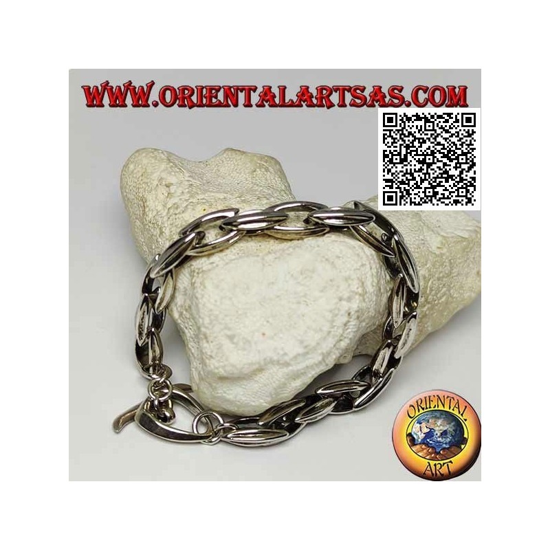 Silberarmband mit 23 cm x 9 mm langen, länglichen ovalen Ringen