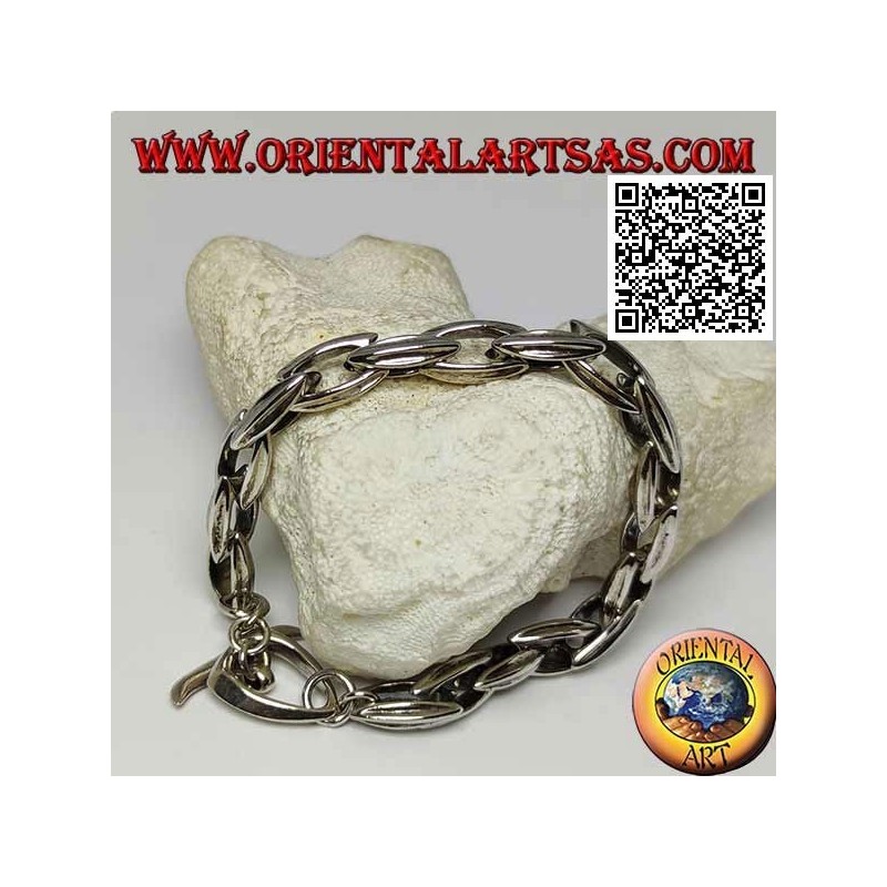 Silver clasp bracelet with 23 cm x 9 mm elongated oval rings