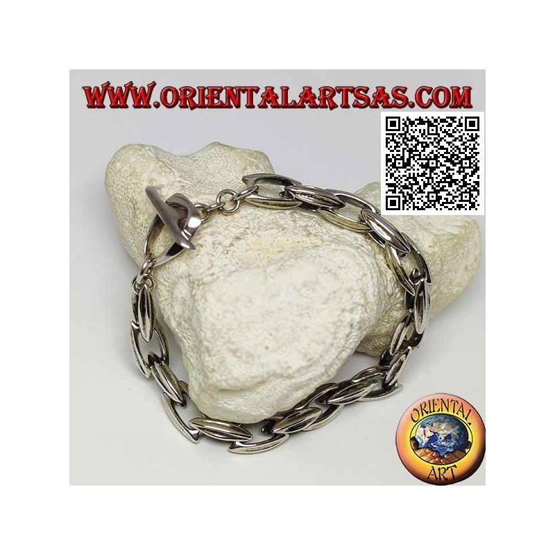 Silver clasp bracelet with 23 cm x 9 mm elongated oval rings