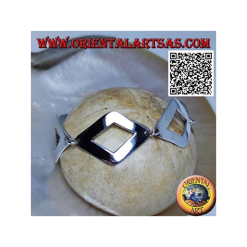 Bracciale in argento a 5 rombi lisci forati leggermente bombati da 20,5 cm 