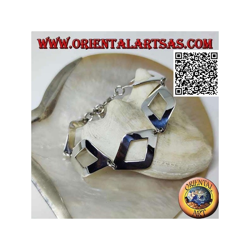 Silver bracelet with 5 smooth slightly rounded perforated rhombuses of 20.5 cm