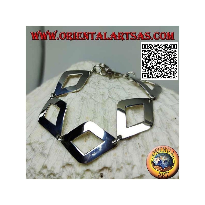 Pulsera de plata con 5 rombos perforados lisos ligeramente redondeados 20,5 cm