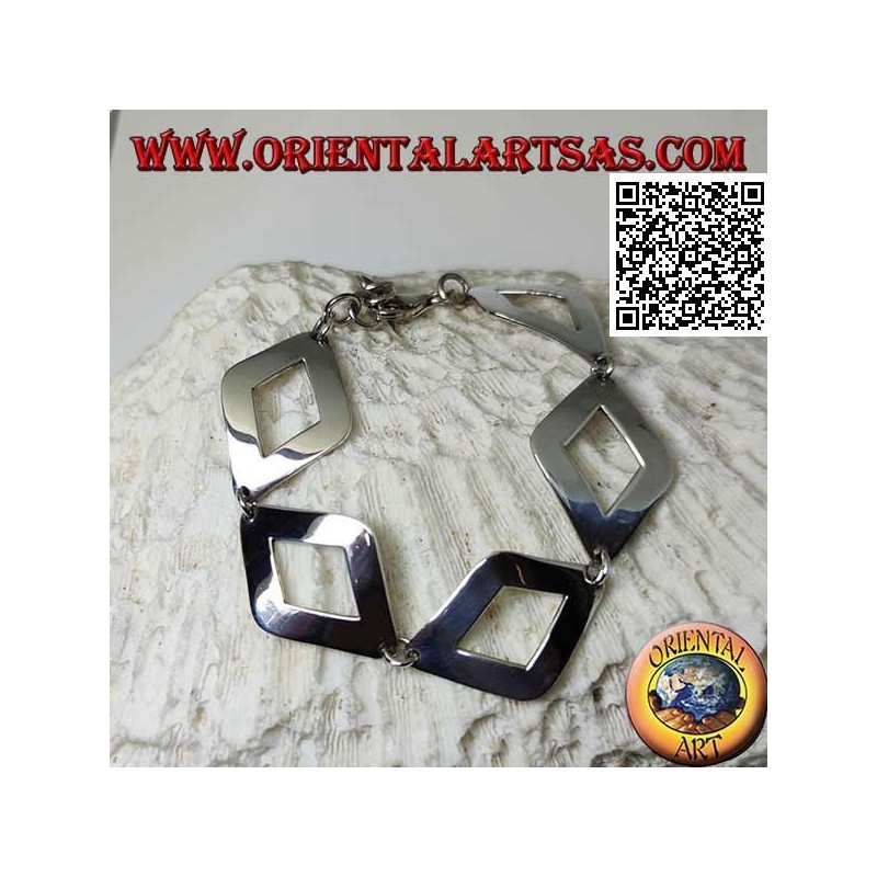 Silver bracelet with 5 smooth slightly rounded perforated rhombuses of 20.5 cm