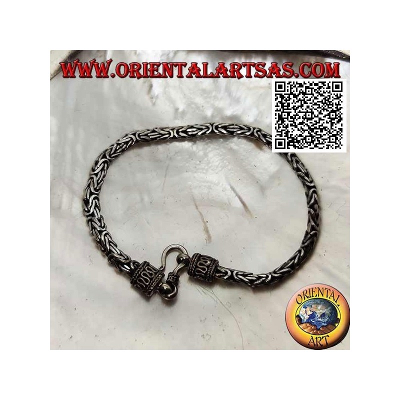 Bracciale in argento a maglia "Borobudur" (maglia bizantina) schiacciato da 18,5 cm x 4*3 mm 
