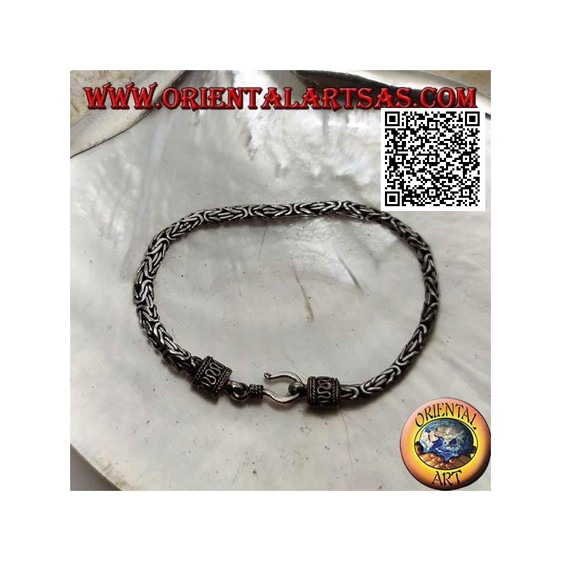 Bracelet en maille argentée "Borobudur" (lien byzantin) 18,5 cm x 4 * 3 mm