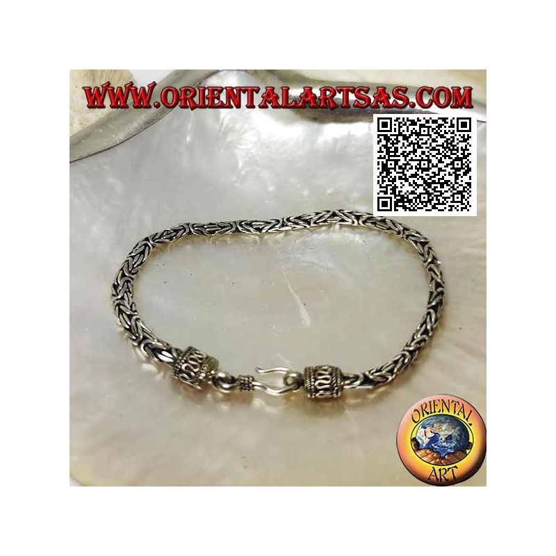 18,5 cm x 4 * 3 mm Crushed "Borobudur" (byzantinisches Glied) Mesh Silver Bracelet