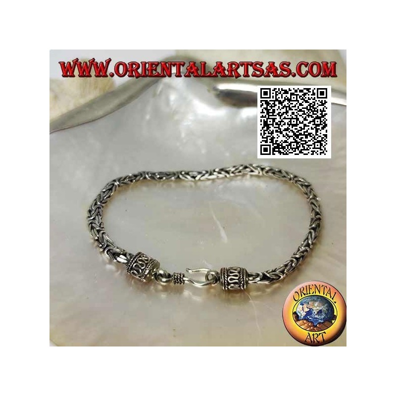 Pulsera de plata de malla de 18,5 x 4 x 3 mm triturada "Borobudur" (enlace bizantino)