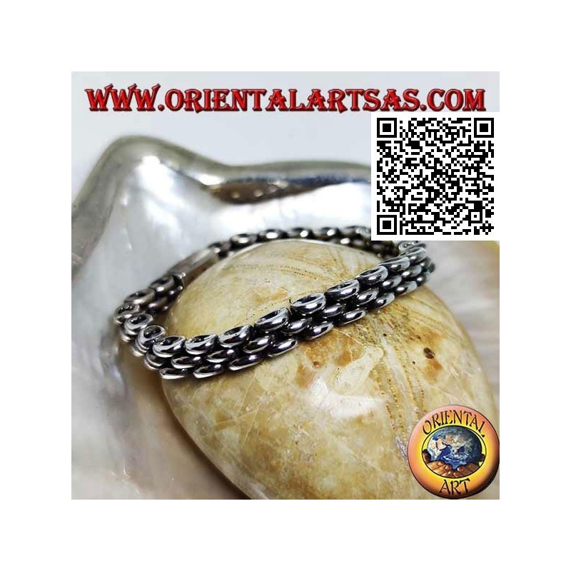 Bracelet en argent doux avec anneau à trois rangées de 19,5 cm x 7 * 5 mm