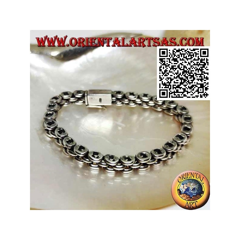 19.5cm x 7 * 5mm Three Row Ring Soft Silver Bracelet