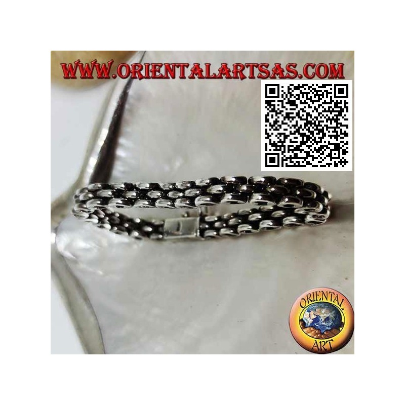 Bracelet en argent doux avec anneau à trois rangées de 19,5 cm x 7 * 5 mm