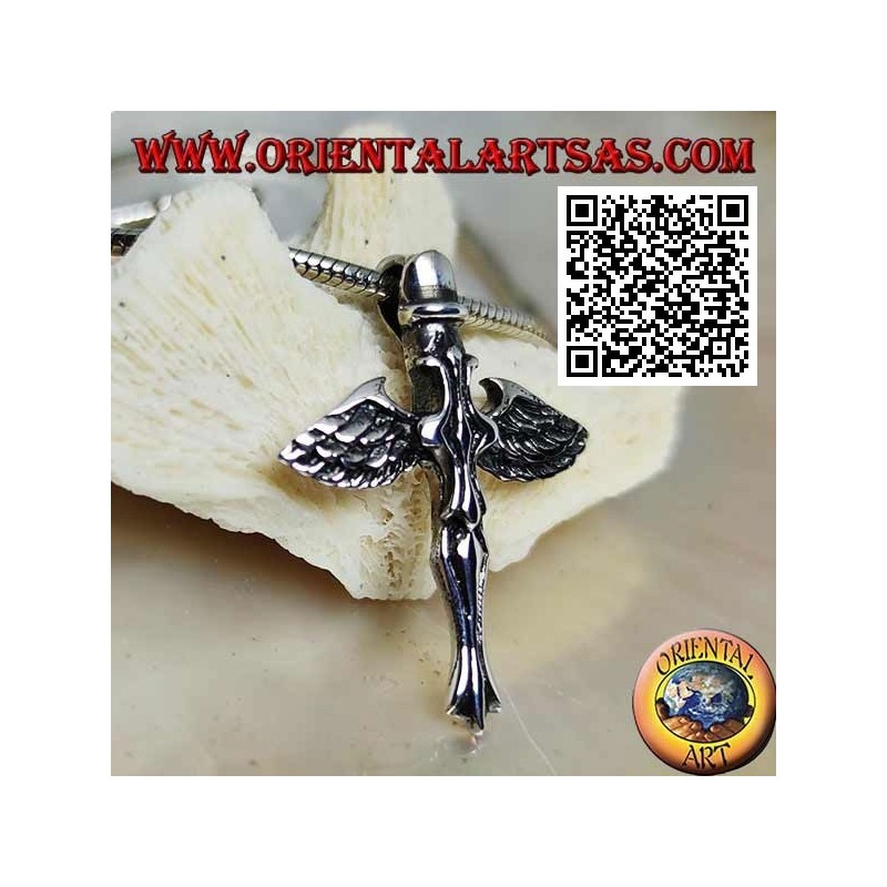 Colgante cruz de plata con espada y alas de ángel de San Miguel