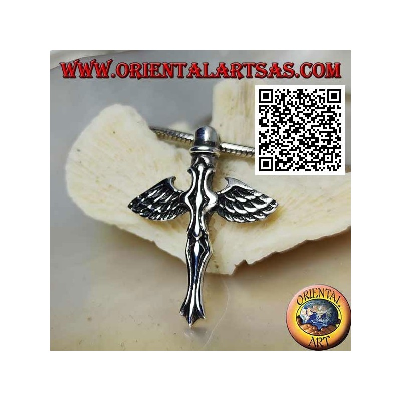Silberkreuzanhänger mit Schwert und Engelsflügeln von St. Michael