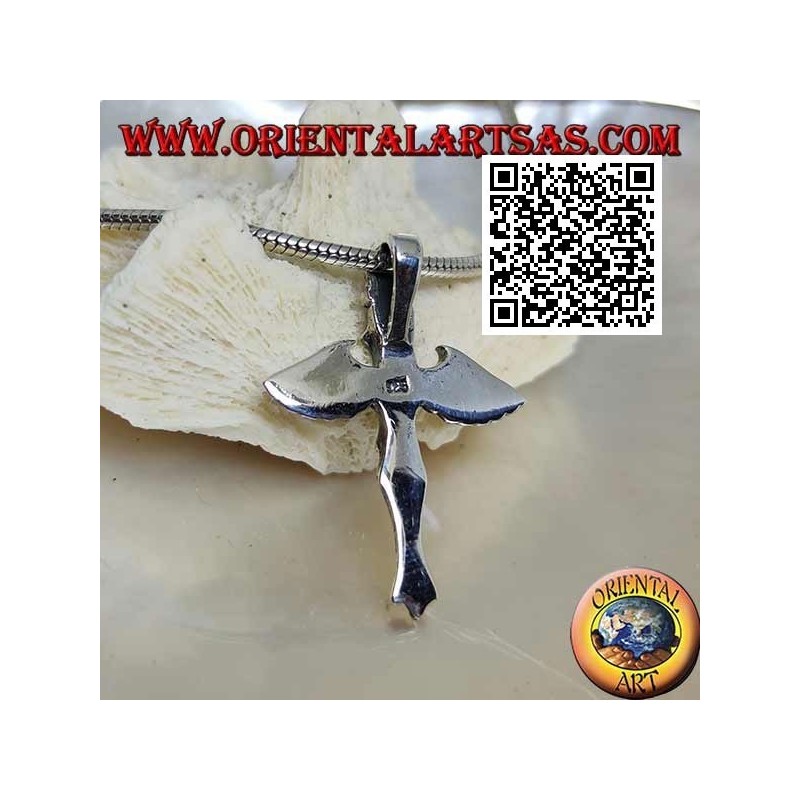 Colgante cruz de plata con espada y alas de ángel de San Miguel