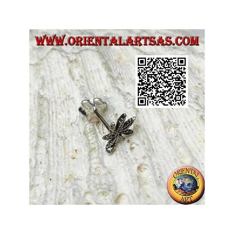 Mini orecchino d'argento, la foglia di marijuana intagliata