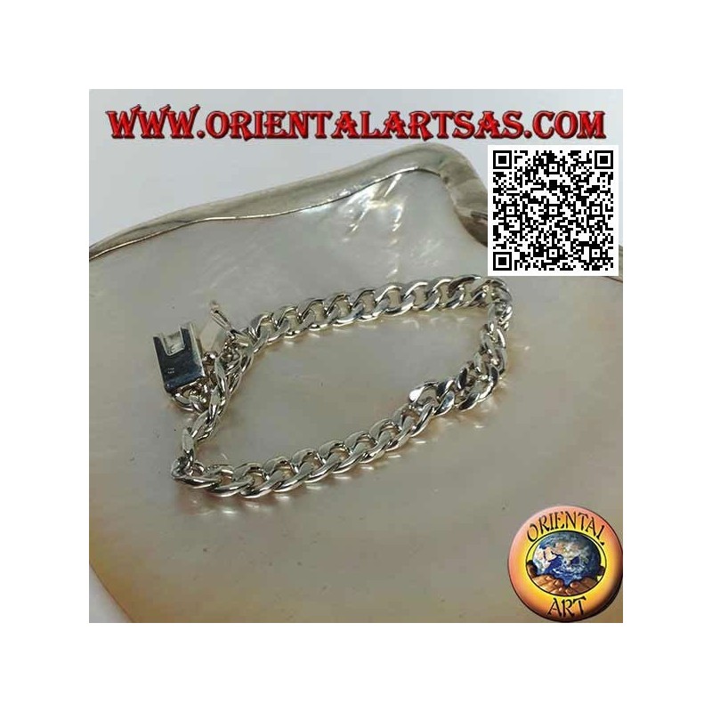 Rundketten-Silberarmband, flach und glatt, 21,5 cm x 7 * 2 mm Bordstein