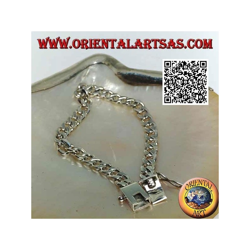 Pulsera de plata de cadena redonda, plana y lisa de 21,5 cm x 7 * 2 mm de acera