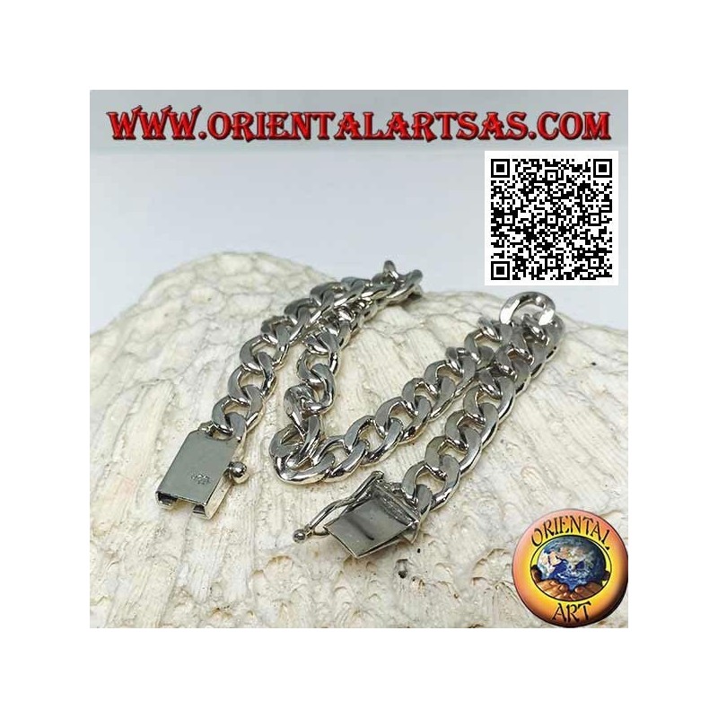 Round chain silver bracelet, flat and smooth 23cm x 7 * 2mm curb