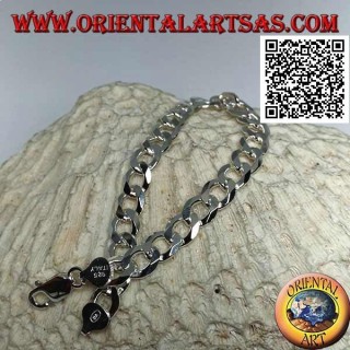 Pulsera de plata de cadena cuadrada, 22,5 cm x 8 * 2 mm plana y gourm de corte diamante