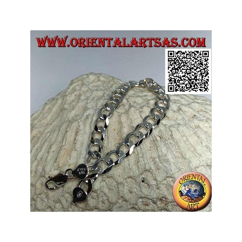 Silberarmband mit quadratischer Kette, 22,5 cm x 8 * 2 mm flach und Diamantschliff