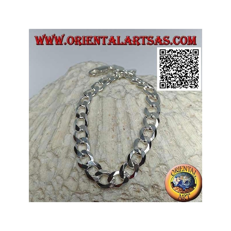 Bracelet chaîne carrée en argent, 22,5cm x 8 * 2mm gourm taille plate et diamant