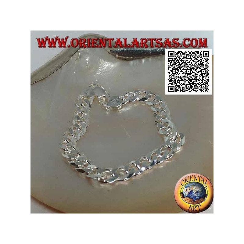 Pulsera de plata de cadena cuadrada, 22,5 cm x 8 * 2 mm plana y gourm de corte diamante