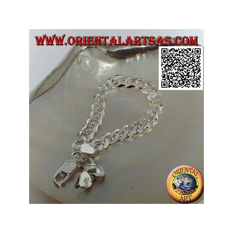 Bracelet chaîne carrée en argent, 22,5cm x 8 * 2mm gourm taille plate et diamant