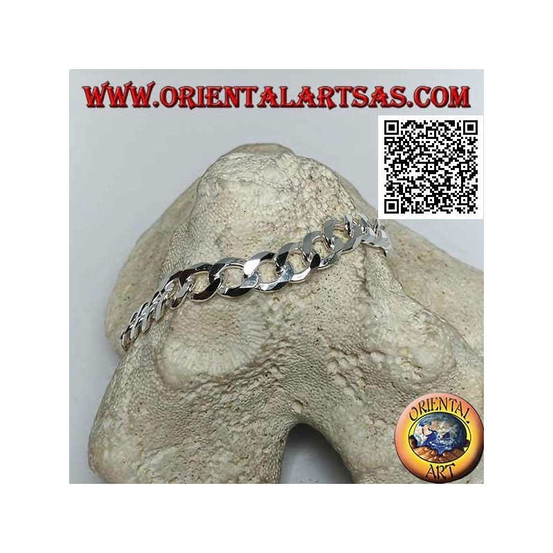 Bracelet chaîne carrée en argent, 22,5cm x 8 * 2mm gourm taille plate et diamant