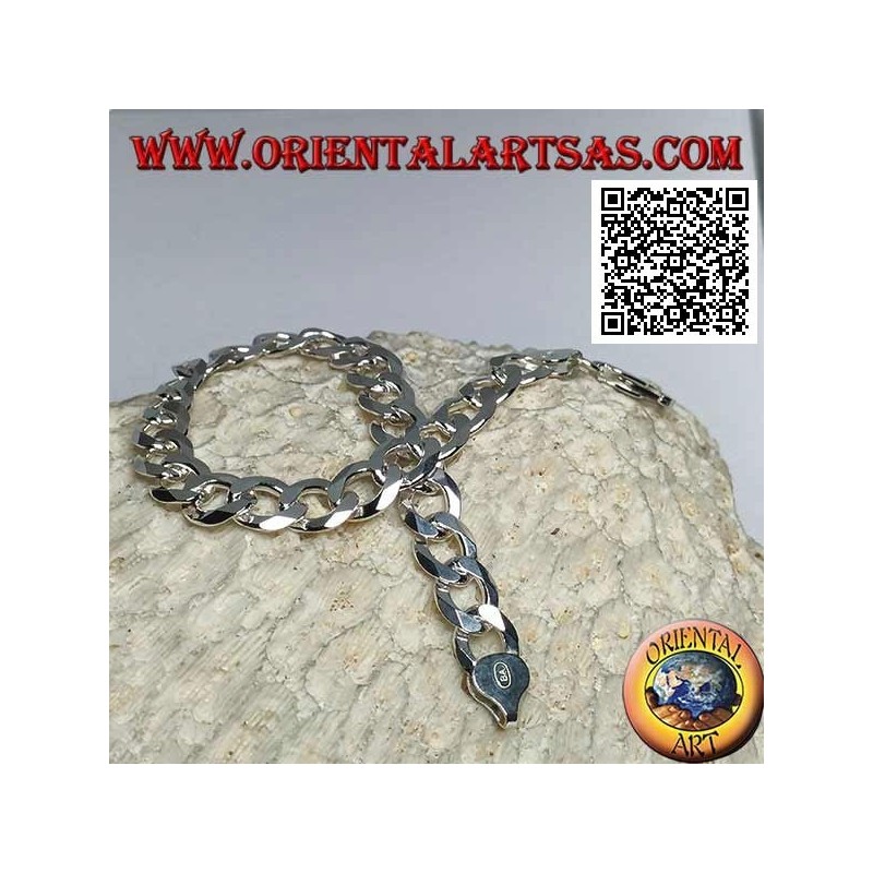 Bracelet chaîne carrée en argent, 22,5cm x 8 * 2mm gourm taille plate et diamant