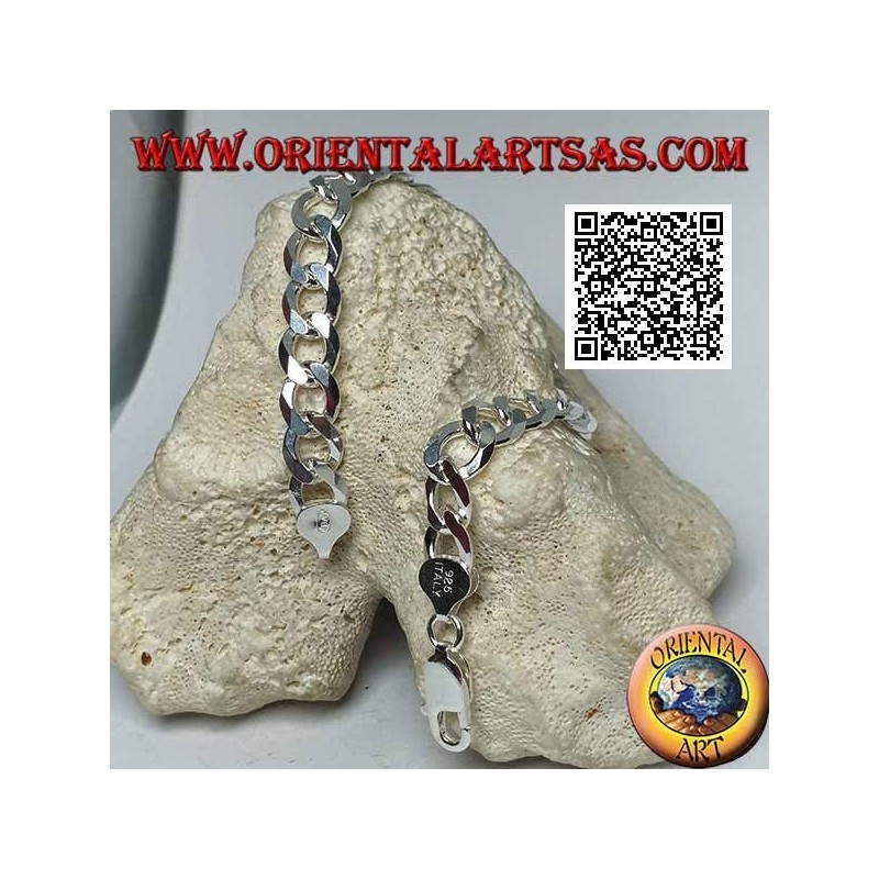 Pulsera de plata de cadena cuadrada, 22,5 cm x 8 * 2 mm plana y gourm de corte diamante