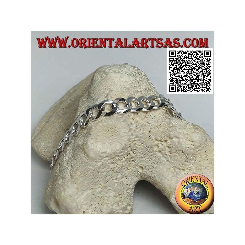 Bracelet chaîne carrée en argent, 22,5cm x 8 * 2mm gourm taille plate et diamant