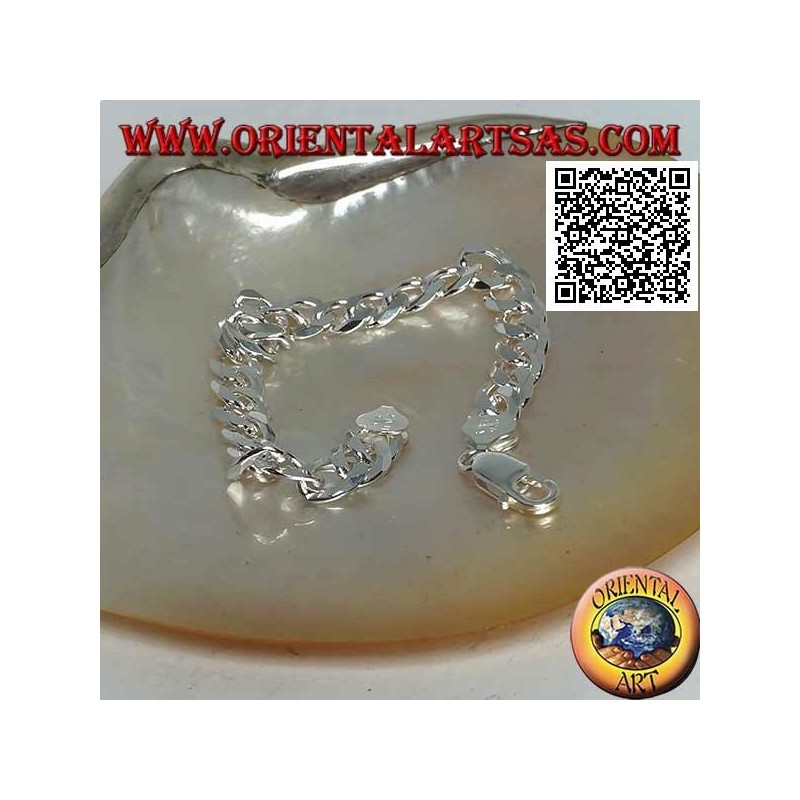 Bracelet chaîne carrée en argent, 22,5cm x 8 * 2mm gourm taille plate et diamant