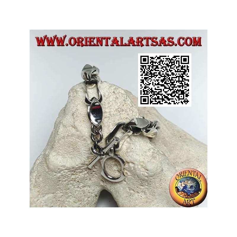 Bracciale in argento a catenaccio ad anelli concavi da 22 cm x 10 mm