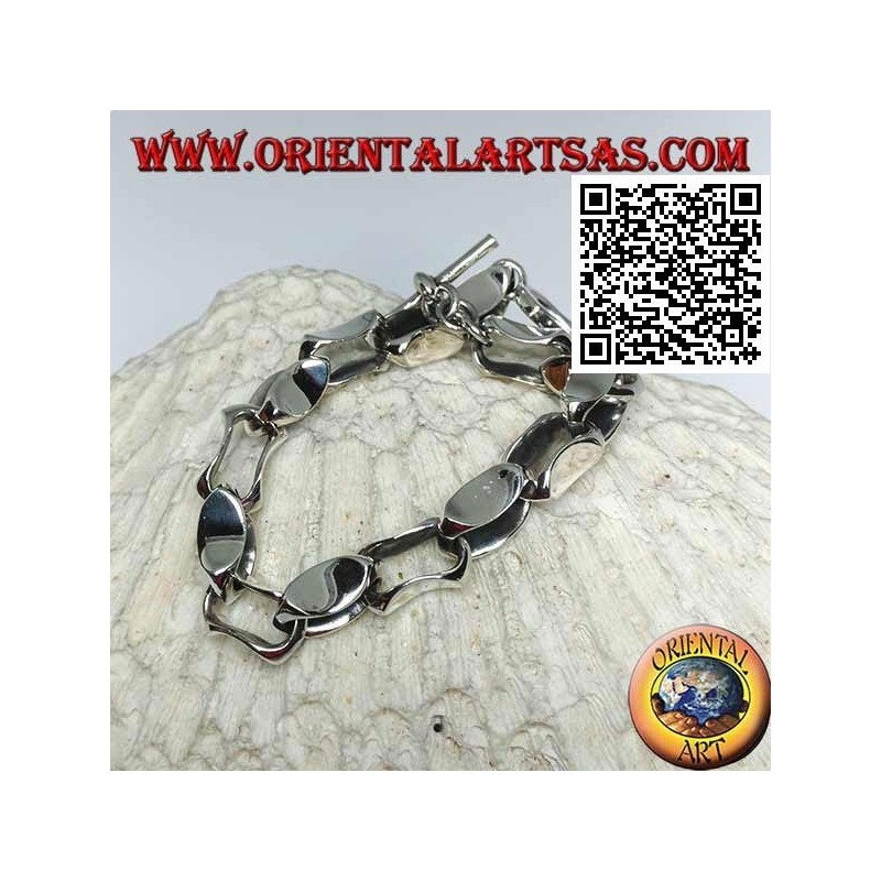 Pulsera de plata con cierre de anillos cóncavos de 22 cm x 10 mm