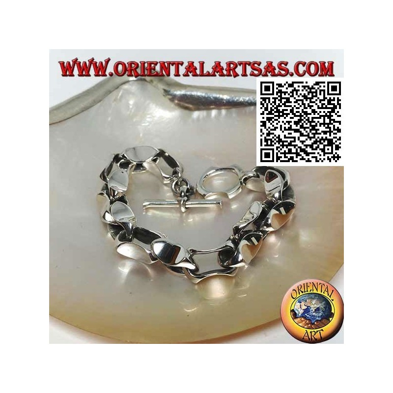 Silberverschlussarmband mit konkaven Ringen 22 cm x 10 mm