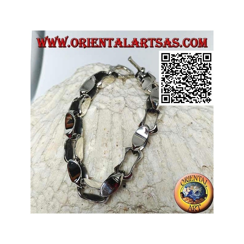 Bracelet fermoir en argent avec anneaux concaves mesurant 22 cm x 10 mm
