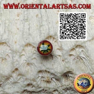 Mini silver earring, round with marijuana leaf (colored)