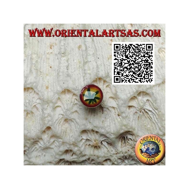 Mini boucle d'oreille en argent, ronde avec feuille de marijuana (colorée)