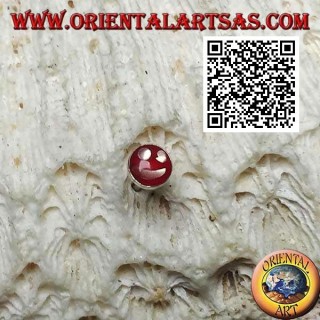 Mini silver earring, round with smile (red and white)