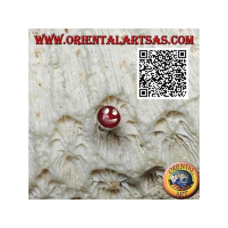 Mini boucle d'oreille en argent, ronde avec sourire (rouge et blanc)