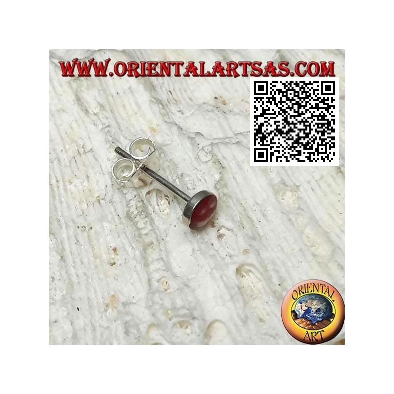 Mini boucle d'oreille en argent, ronde avec sourire (rouge et blanc)